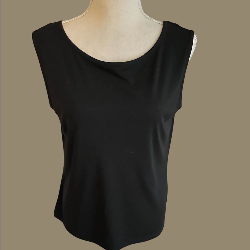 Amanda Smith black basic tank top Size medium polyester round neck sleeveless - Picture 2 of 11